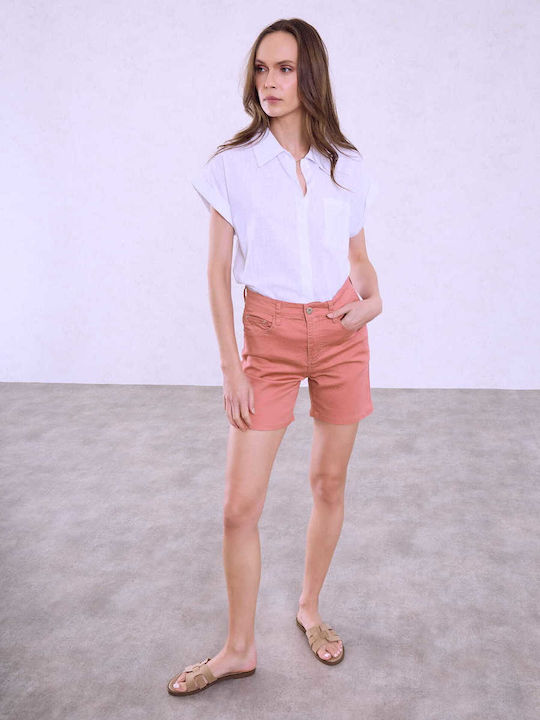 Celestino Women's Monochrome Elastic Dark Pink Shorts
