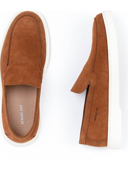 Suede Men's Loafers In Tabac Brown Color