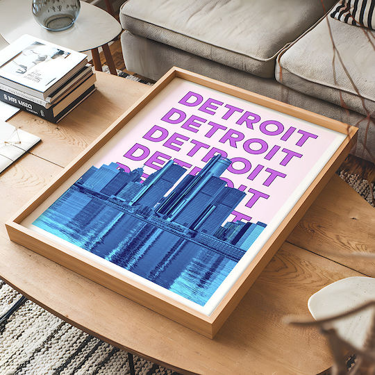 Poster Detroit Pop Art Pst25504 40cm X 50cm Brown Wooden Frame
