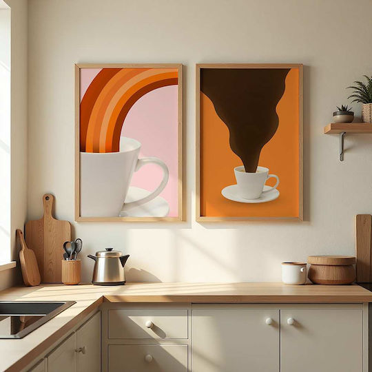 Poster Coffee Cup Pst25358 40cm X 50cm Frame Natural Wood Beige