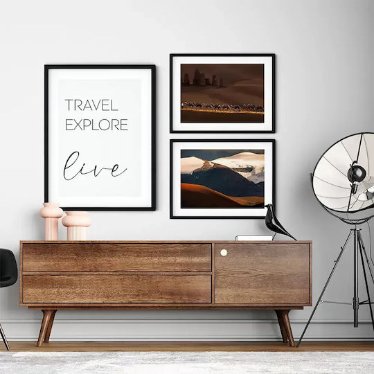Quote Poster Travel Explore Live Pst25186 40cm X 50cm Frame Natural Wood Beige