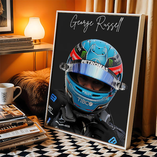 Poster Formula1 George Russell F060 40cm X 50cm Frame Natural Wood Beige