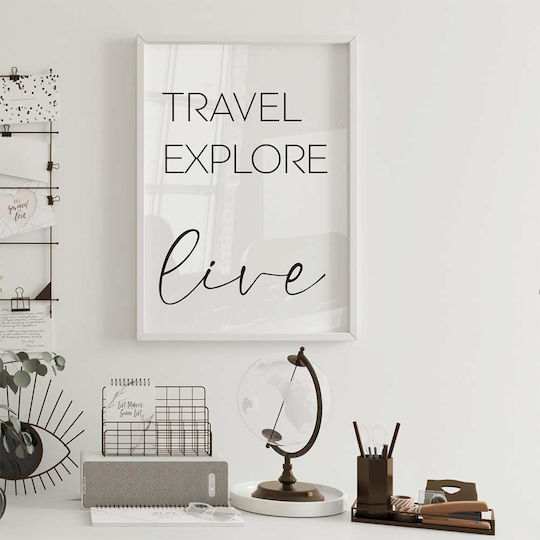 Quote Poster Travel Explore Live Pst25186 40cm X 50cm Brown Wooden Frame