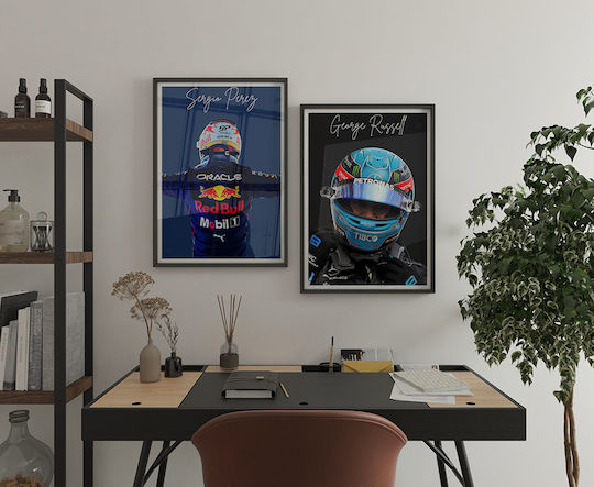 Poster Formula1 George Russell F060 40cm X 50cm White Wooden Frame