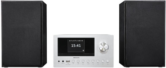 Medion Tonsystem 2.0 LIFE P85003 50078314 15W mit CD / Digitale Medien Player, Wi-Fi und Bluetooth Silber