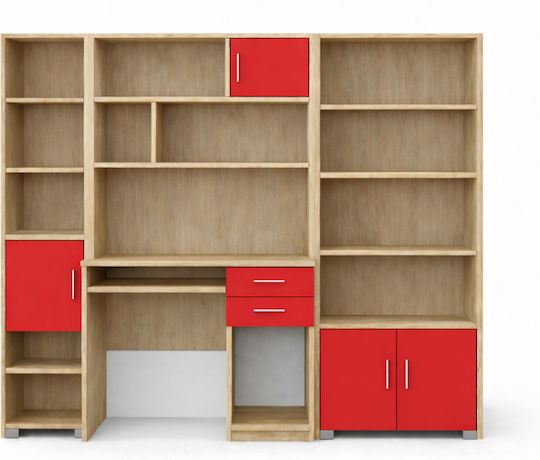 Kinder Schreibtisch mit Bibliothek aus Melamin Rote 215x55x180cm