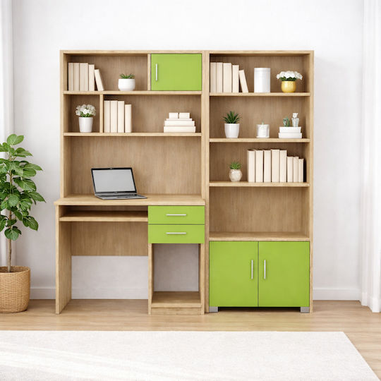 8-14 Kids Desk with Library Made of Green Melamine 100x55x180cm