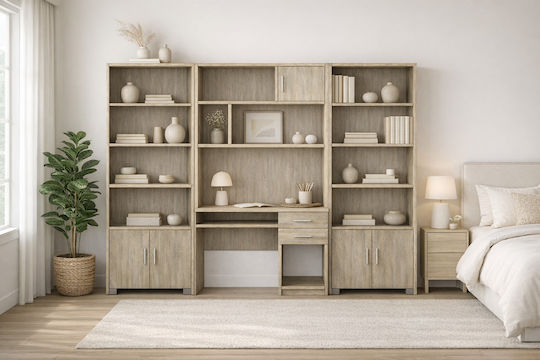 Birou Pentru Copii Cu Bibliotecă Din Melamină Gri 100x55x180cm