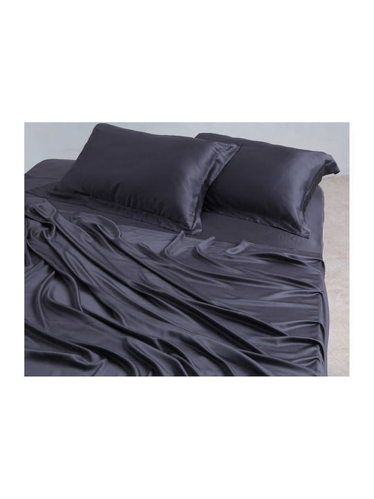 Silk Fashion King Size Bed Sheets Set 270x290cm Dark Grey 4 Pieces