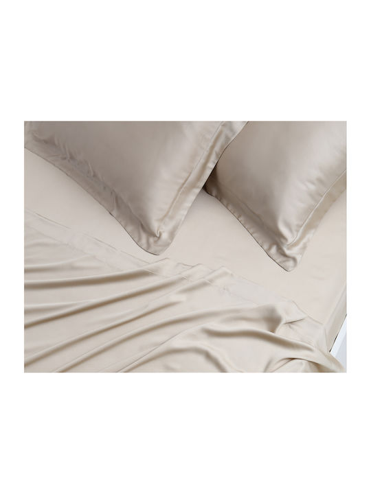 Silk Fashion King Size Bed Sheets Set 270x290cm Beige 4 Pieces