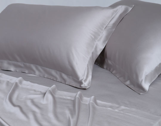 Silk Fashion King Size Bed Sheets Set 270x290cm Light Grey 4 Pieces