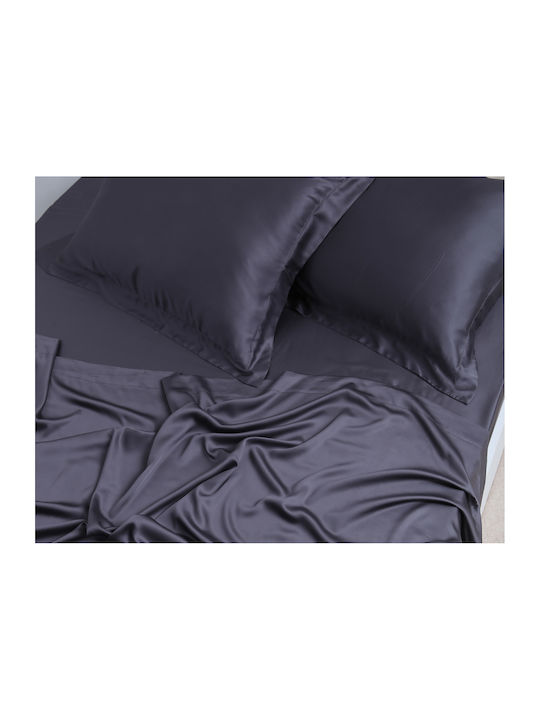 Silk Fashion King Size Bed Sheets Set 270x290cm Dark Grey 4 Pieces