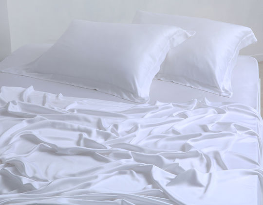Silk Fashion King Size Bed Sheets Set 270x290cm White 4 Pieces