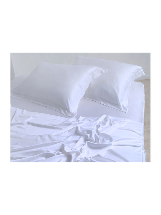 Silk Fashion King Size Bed Sheets Set 270x290cm White 4 Pieces