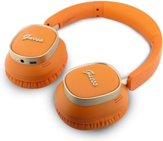 Guess Rectangle Metal Script Logo ENC Wireless Bluetooth Over Ear Headphones with 26 Hours Playing Time Orange