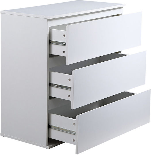 Bedroom Chest of Drawers Wooden With 3 Drawers White 80x40x80cm