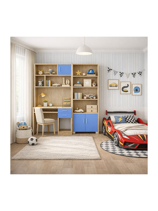 Kinder Schreibtisch mit Bibliothek aus Melamin Hellblau 175x55x180cm
