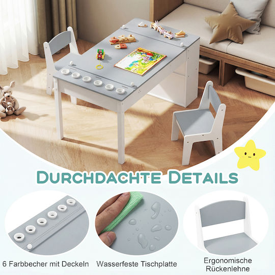 Kids Wooden Painting Table Grey Costway