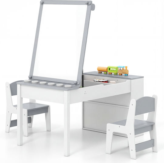 Kids Wooden Painting Table Grey Costway