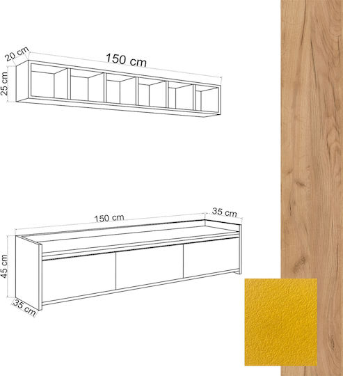 Living Room TV Unit Yellow L150xW35xH45cm