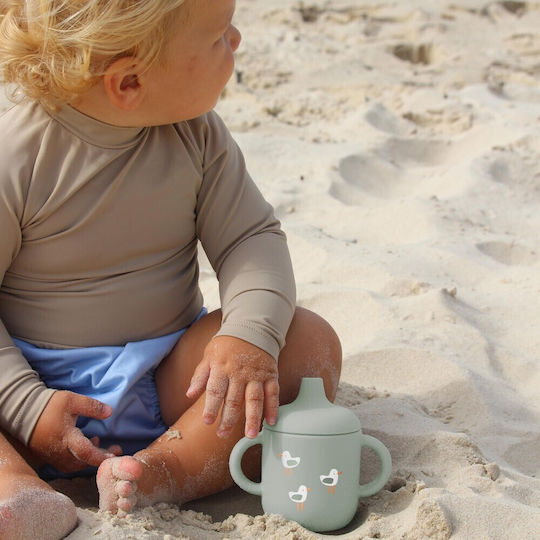Sunnylife Toddler Cup with Handles and Straw Made of Green Silicone