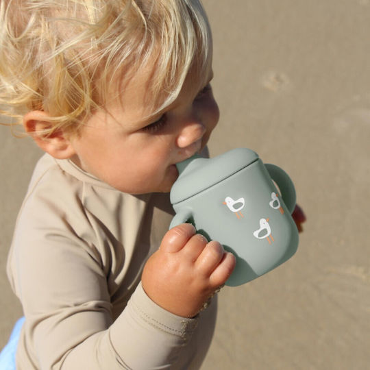 Sunnylife Toddler Cup with Handles and Straw Made of Green Silicone