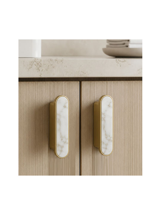Sc Herrajes 880 Furniture Handle Made of Marble & Metallic Gold with Hole Centers 32mm