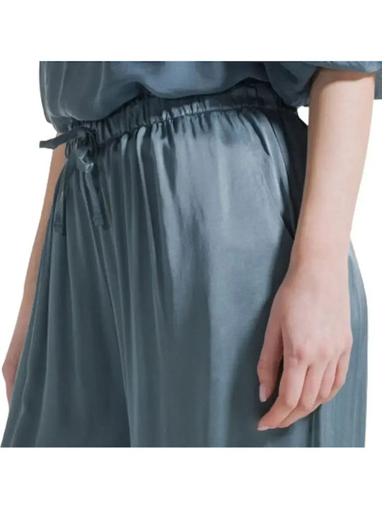 Women's Satin Palazzo Trousers with Fit Teal Green