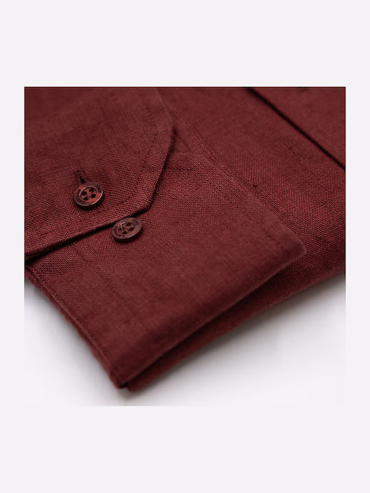 Long Sleeve Linen Shirt in Regular Fit Rust