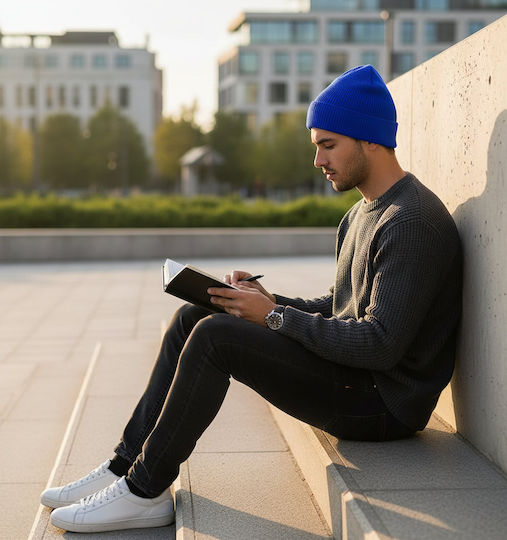 Beanie Unisex Σκούφος Πλεκτός σε Μπλε χρώμα
