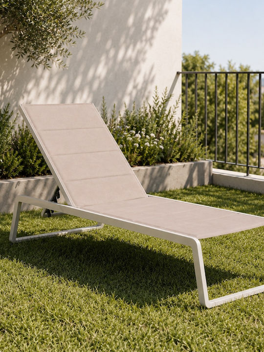 Metallic Deckchair with Textilene Fabric Beige 176x66x32cm