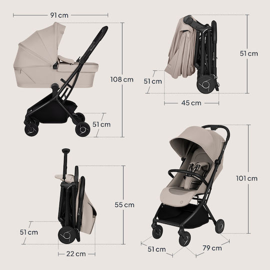 Lionelo Sia Flex Reversible 2 in 1 Baby Stroller Suitable for Newborn Beige Sand