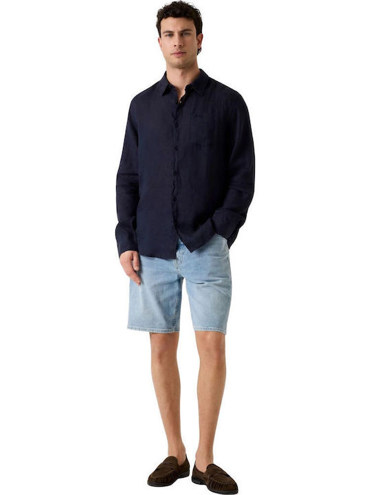 Long Sleeve Linen Shirt Navy Blue