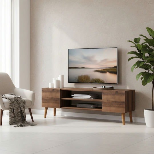 SteweHome TV-Ständer aus Metall & Braune Spanplatte M120xT30xH40cm