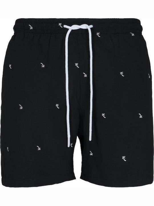 Embroidery Men's Swimwear Shorts Black / Palmtree with Patterns