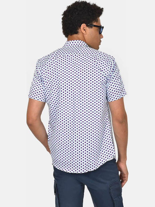 Short Sleeve Cotton Shirt in Regular Fit Burgundy Polka Dot