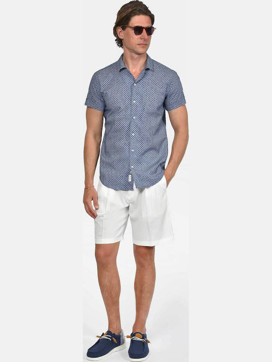 Short Sleeve Linen Shirt in Regular Fit Blue