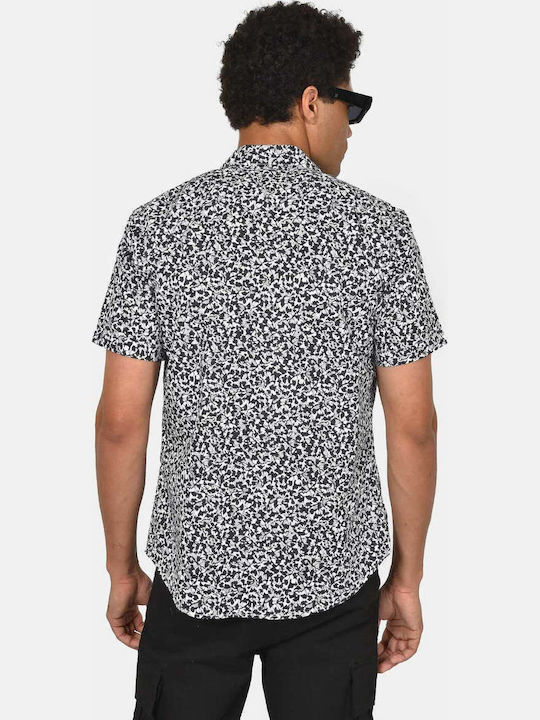 Short Sleeve Cotton Shirt in Regular Fit Floral Black