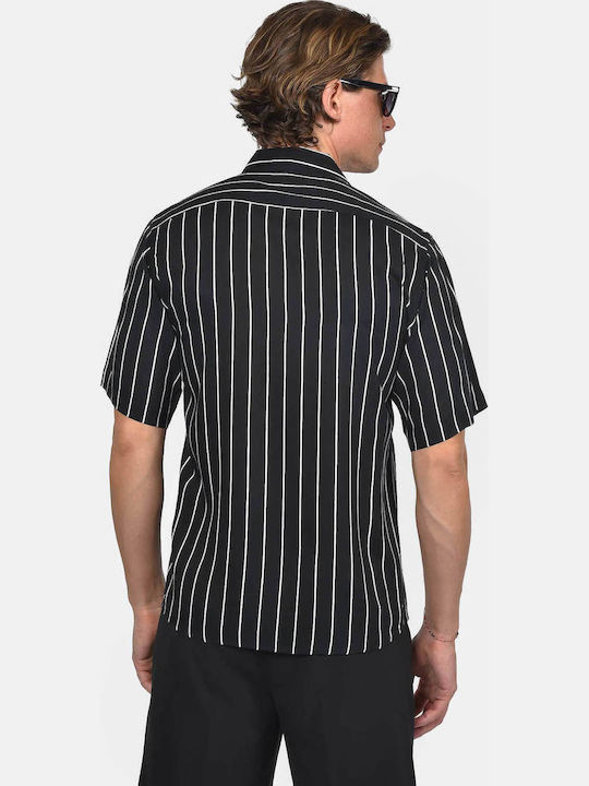 Short Sleeve Shirt in Regular Fit Striped Black