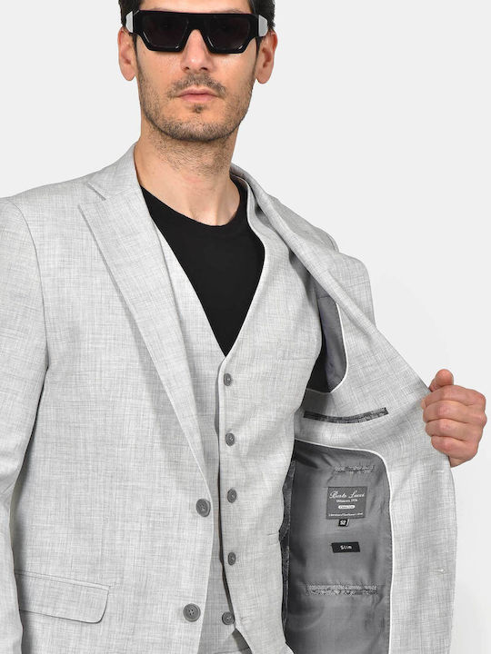 Winter Men's Suit with Vest Slim Fit Light Grey