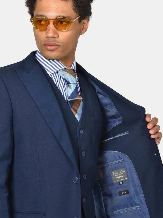 Costum Barbati Cu Vestă Cu Fit Slim Albastru Marin