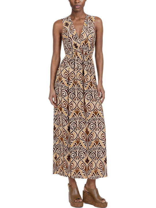 Summer Maxi Dress Brown-Yellow-Beige