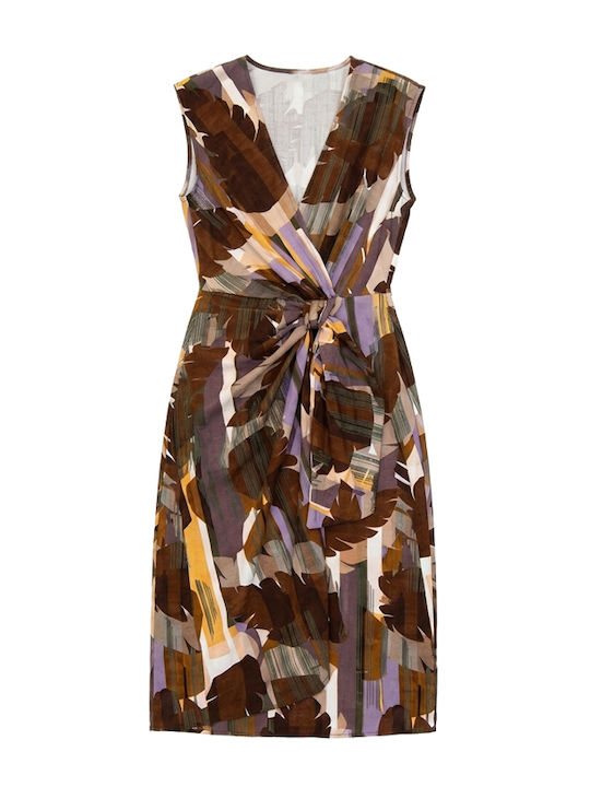Summer Midi Wrap Dress Brown Purple Green