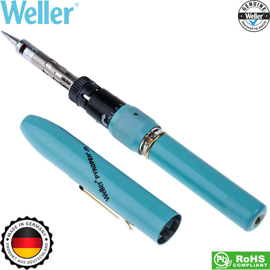 Weller Pyropen Junior Κολλητήρι Αερίου με Ρύθμιση Θερμοκρασίας με ακίδα κωνική 1mm, ακροφύσιο τύπου θερμού αέρα και προστατευτικό κάλυμμα