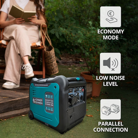 Könner & Söhnen Leise Generator Inverter Benzin/LPG Vier Jahre alt mit Rädern und Maximaler Leistung 6.88kVA