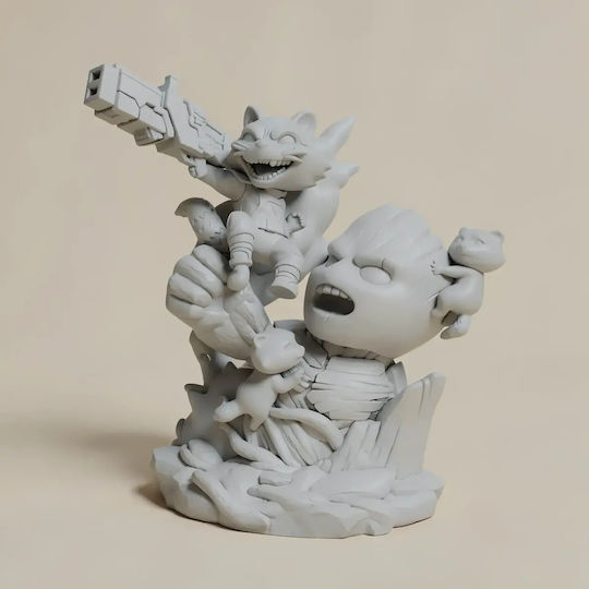 Unpainted 3D Chibi Figure Rocket Groot Guardians Galaxy Painting DIY Gift Colors 15.2 Cm 1:12
