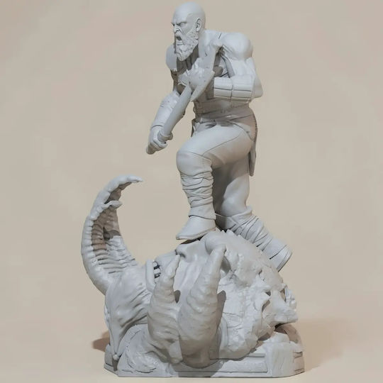 Unpainted 3D Figure Kratos On Fire Troll Head God War Painting DIY Gift Colors 15.2 Cm 1:12
