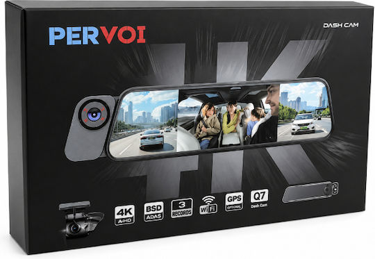 PerVoi Q7 Σετ Καθρέπτης με Κάμερα DVR Αυτοκινήτου 4K με Οθόνη 10" Wi-Fi, GPS & Κάμερα Οπισθοπορείας