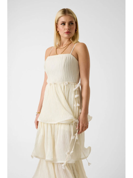 Sommer Midi Wickel Damenkleid Beige