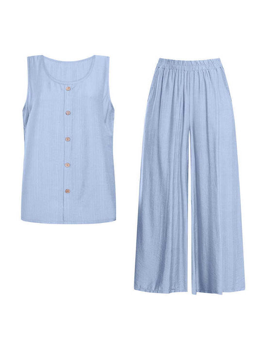 Celestino Set Women's Sleeveless Blouse Trousers Light Blue